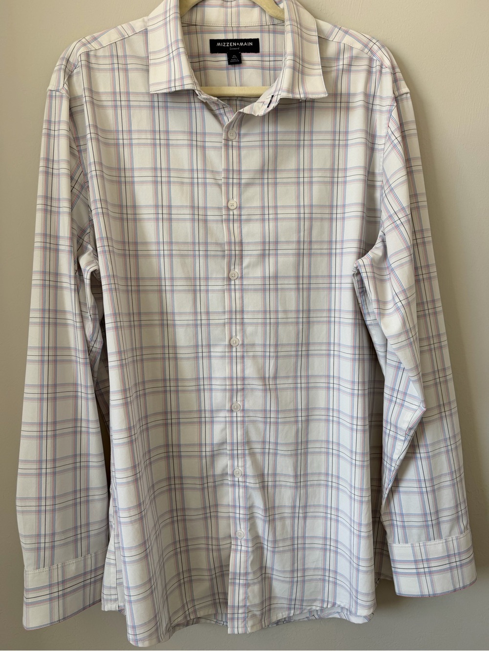 Mizzen+Main Men's White Plaid Dress XL Shirt